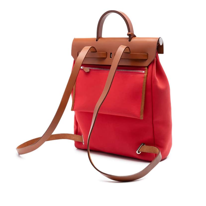 Hermès Toile Herbag A Dos Zip Retourne Backpack Red Very good condition - Back View