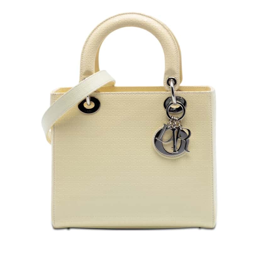 Dior Medium Patent Microcannage Lady Dior White Leather Very good condition - Front View