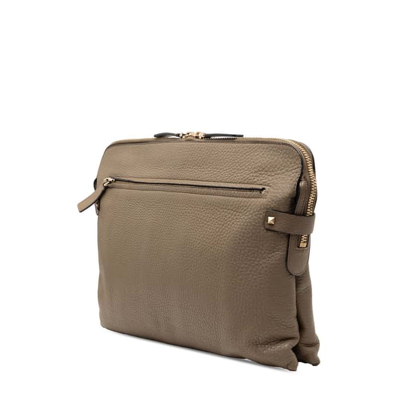 Valentino Grained Calfskin Rockstud Clutch Brown Leather Very good condition - Back View