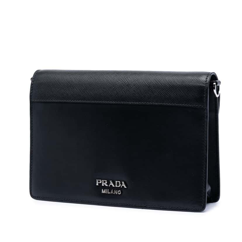Prada Saffiano Trimmed City Calf Racing Logo Elektra Crossbody Black Leather Very good condition - Back View