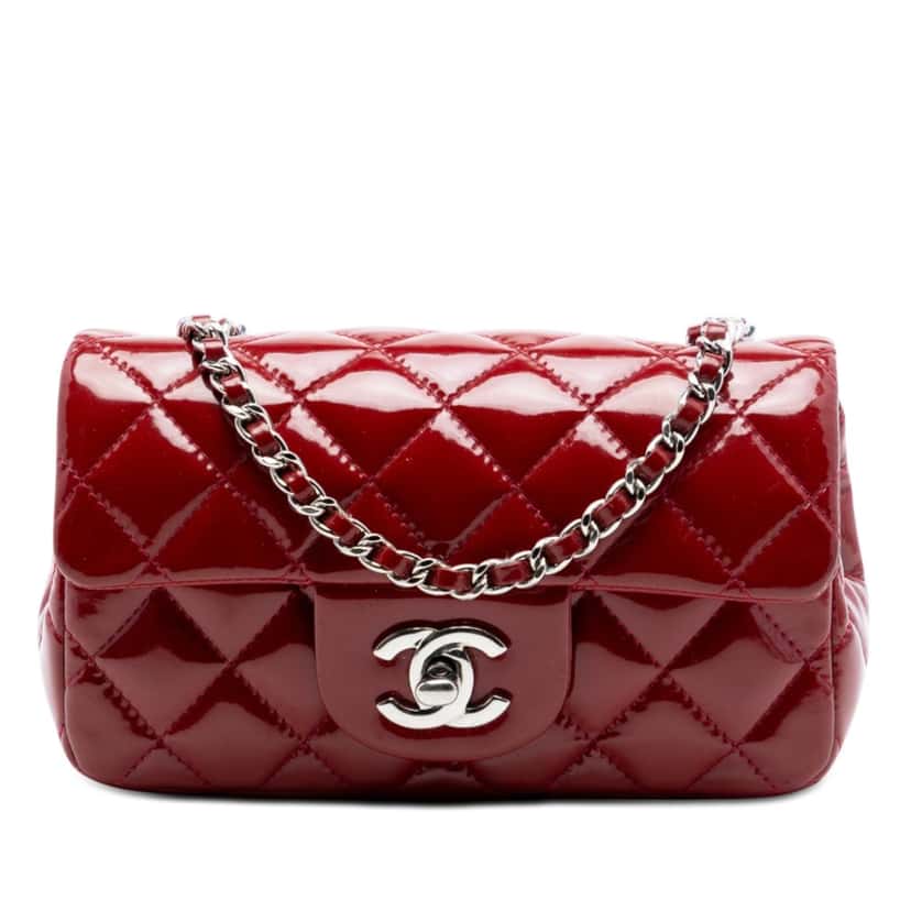 Chanel Extra Mini Rectangular Classic Patent Single Flap Red Leather Very good condition - Front View