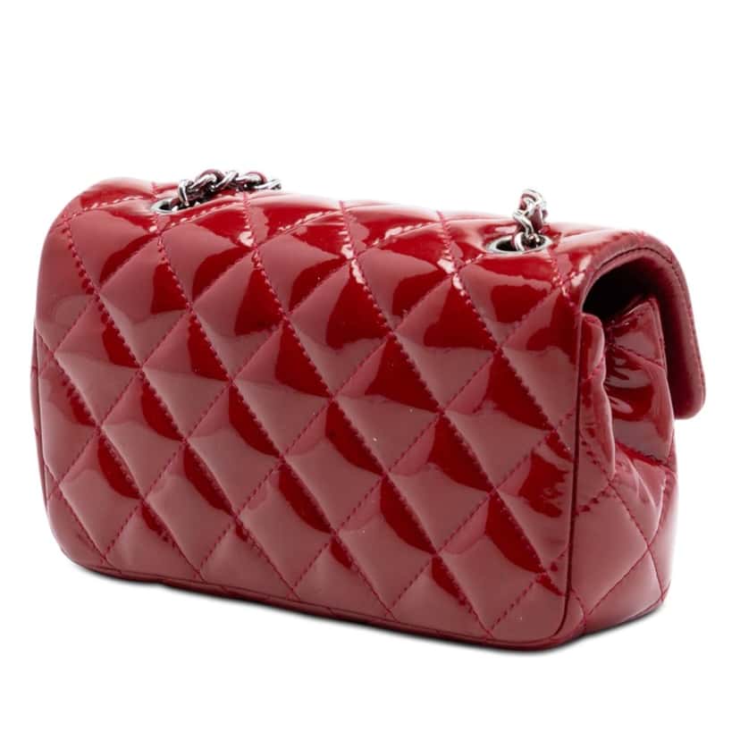 Chanel Extra Mini Rectangular Classic Patent Single Flap Red Leather Very good condition - Back View