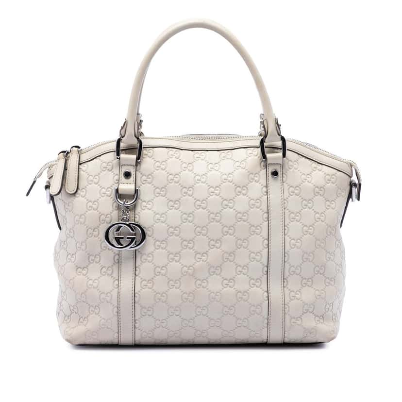 Gucci Medium Guccissima GG Charm Dome Satchel White Leather Very good condition - Front View