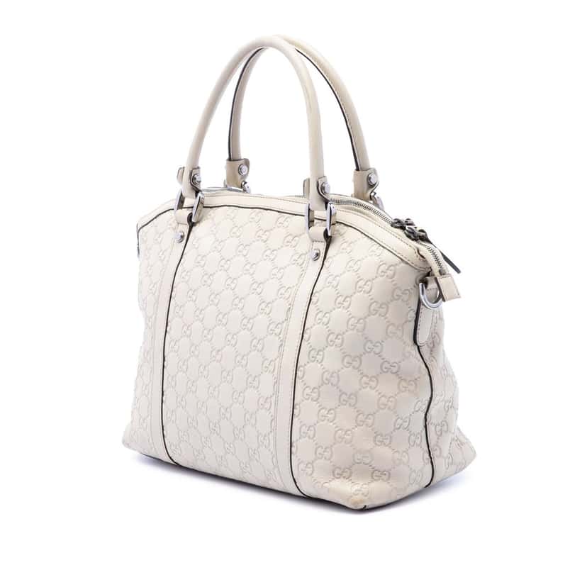 Gucci Medium Guccissima GG Charm Dome Satchel White Leather Very good condition - Back View