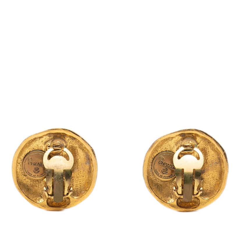 Chanel Gold Plated Logo Round Clip On Earrings Gold Metal Very good condition - Back View