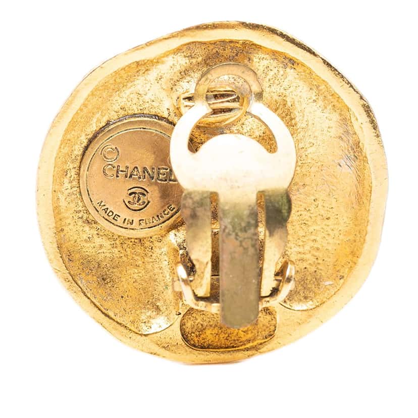 Chanel Gold Plated Logo Round Clip On Earrings Gold Metal Very good condition - Inside View