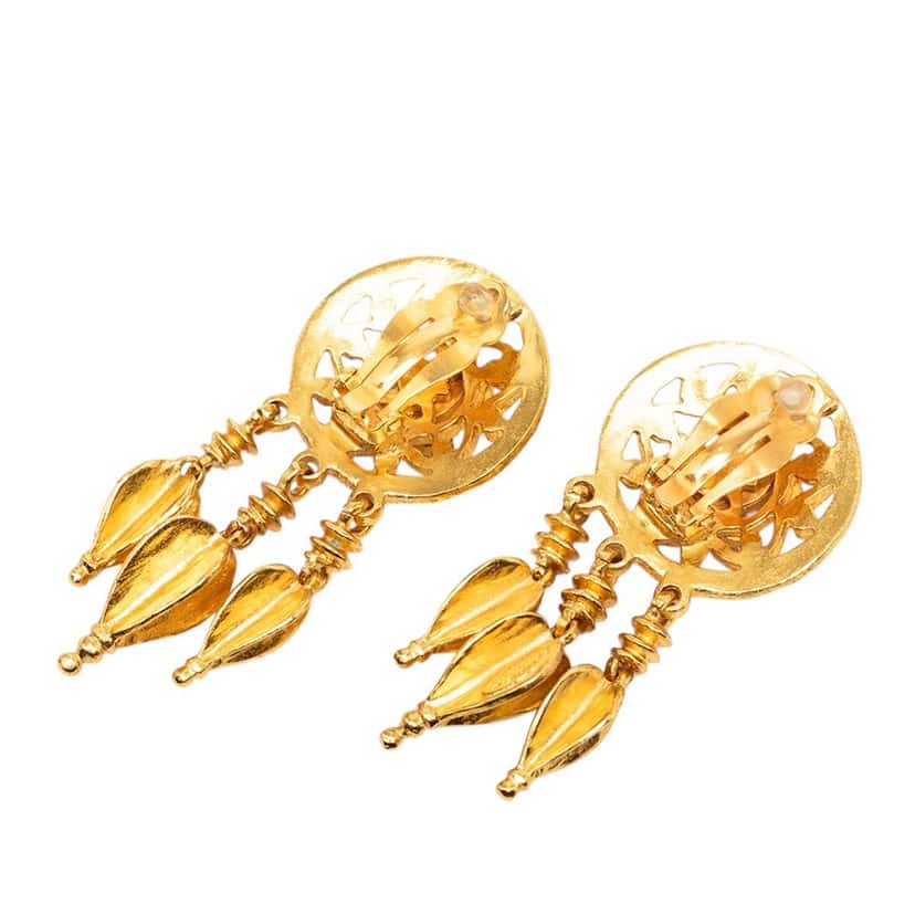 Chanel CC Gold Plated Filigree Fringe Drop Clip On Earrings Gold Metal Very good condition - Back View