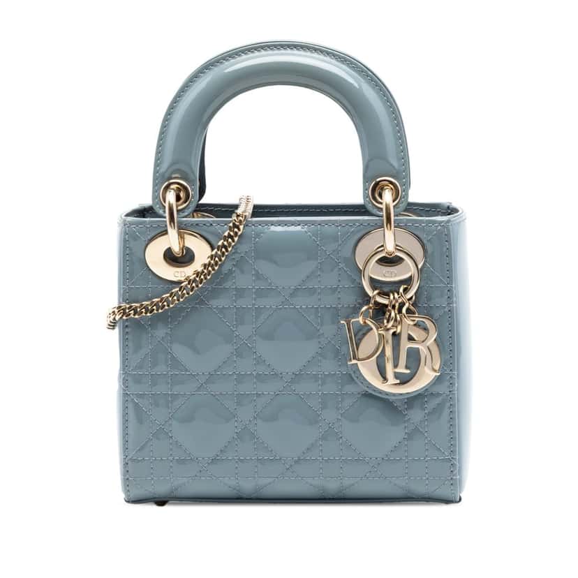 Dior Mini Patent Cannage Lady Dior Blue Leather Very good condition - Front View