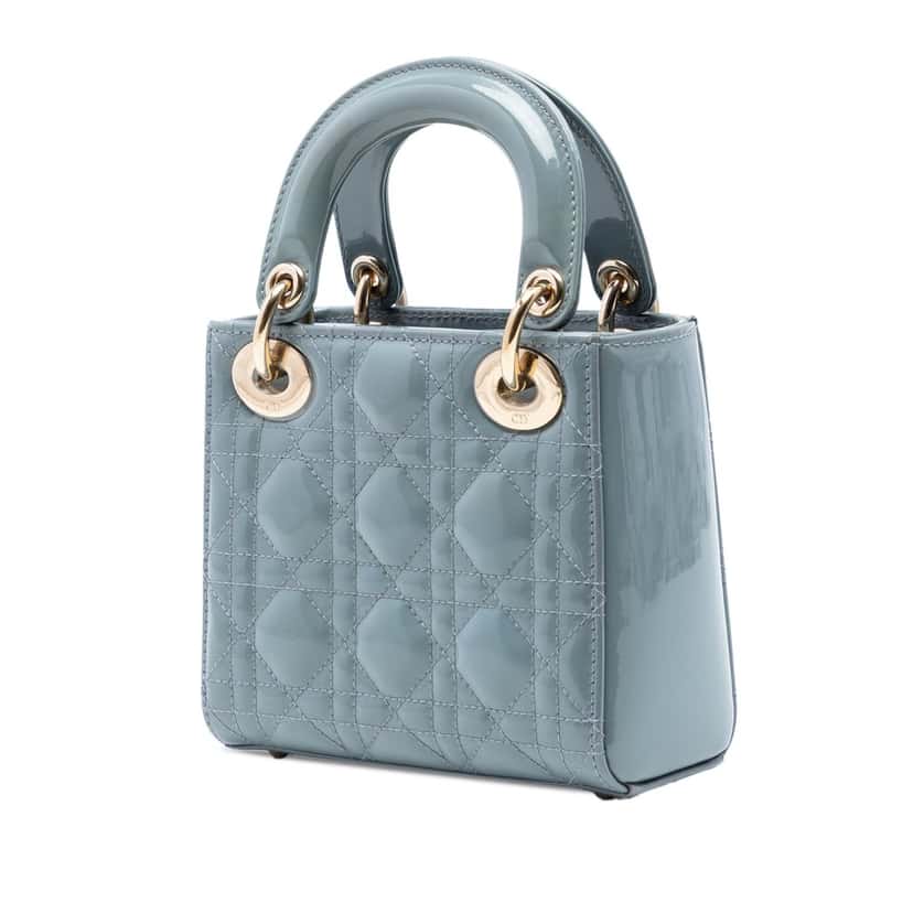 Dior Mini Patent Cannage Lady Dior Blue Leather Very good condition - Back View
