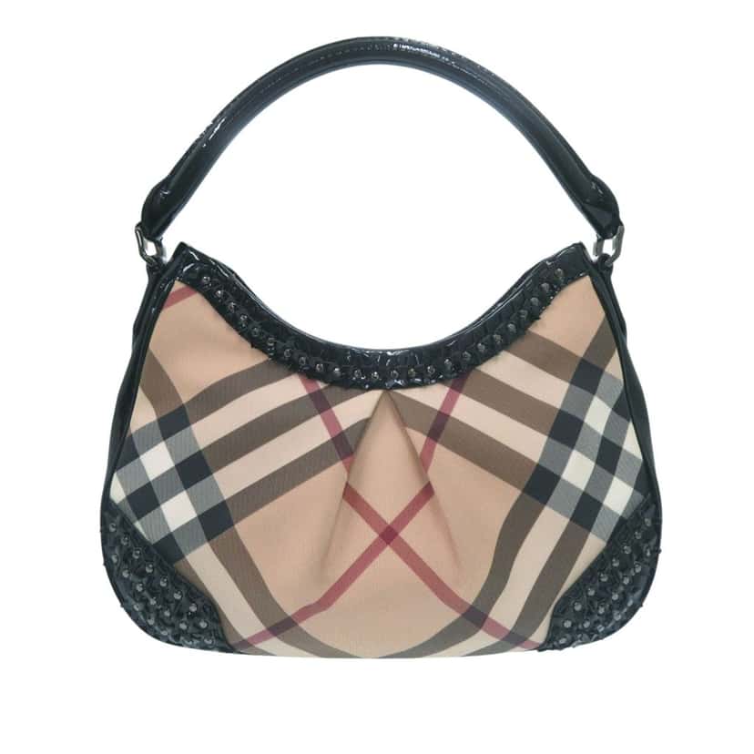 Burberry Supernova Check Coated Canvas Star Studded Hernville Hobo Beige Very good condition - Front View