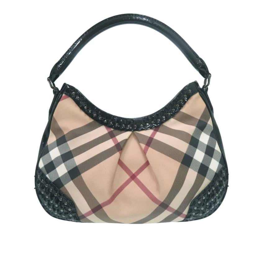 Burberry Supernova Check Coated Canvas Star Studded Hernville Hobo Beige Very good condition - Back View