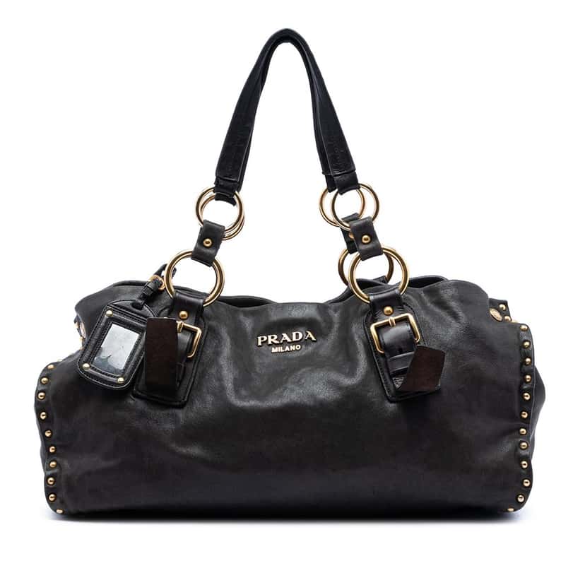 Prada Studded Nappa Aviator Shopping Tote Black Leather Very good condition - Front View