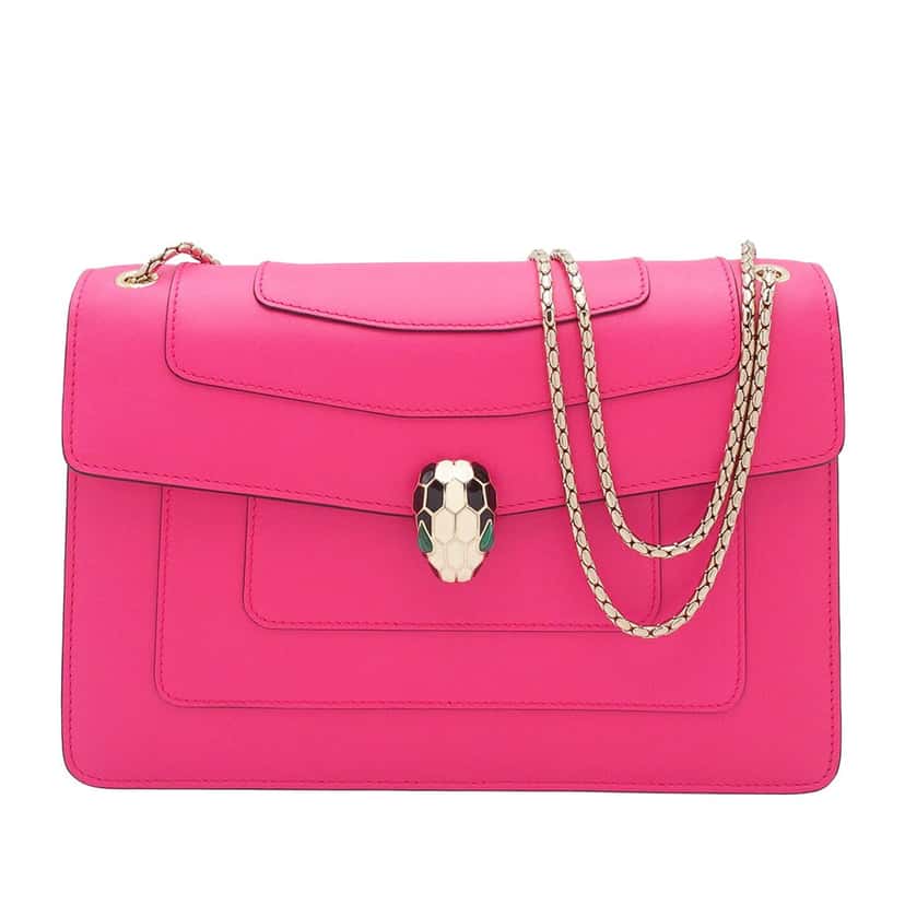 Bvlgari Medium Calfskin Serpenti Forever Shoulder Bag Pink Leather Very good condition - Front View