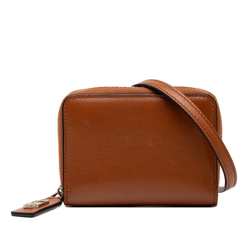 Valentino Leather VLogo Wallet On Strap Brown Leather Very good condition - Front View