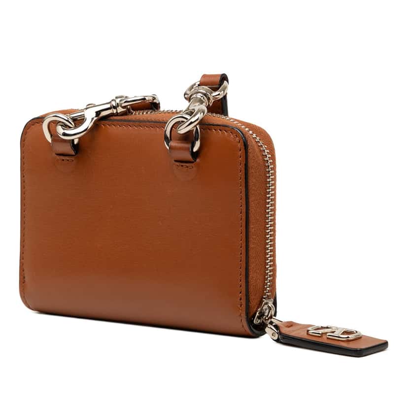 Valentino Leather VLogo Wallet On Strap Brown Leather Very good condition - Back View