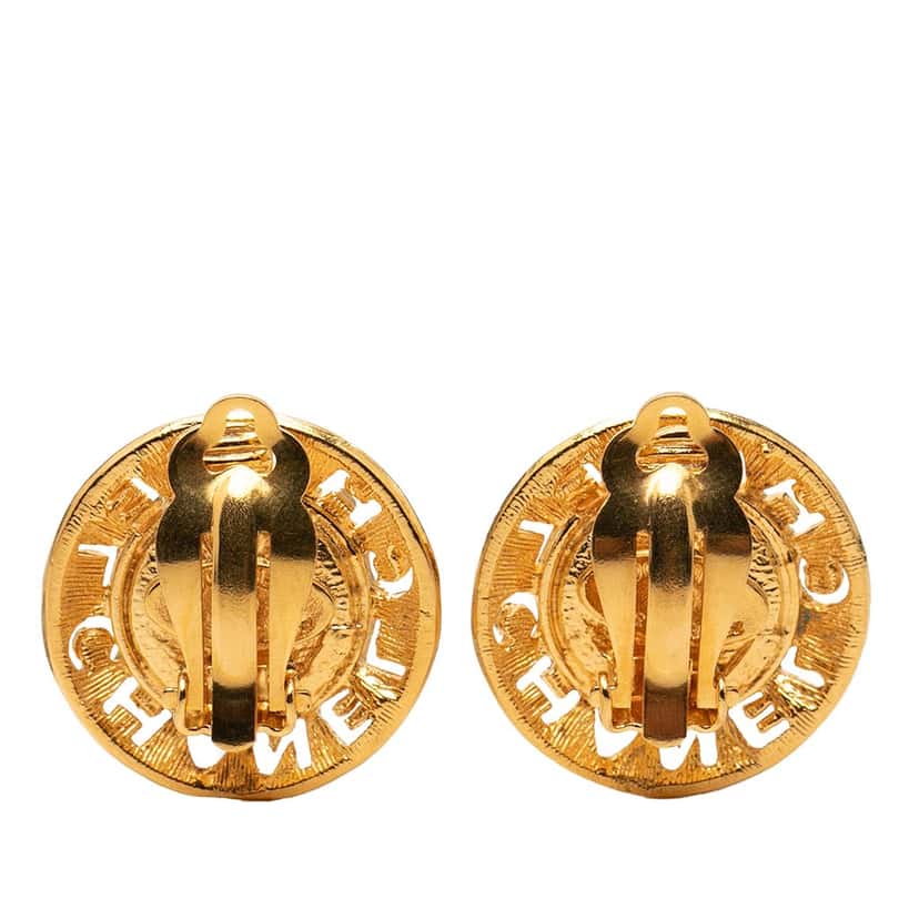Chanel Gold Plated Faux Pearl Round Clip On Earrings Gold Metal Very good condition - Back View