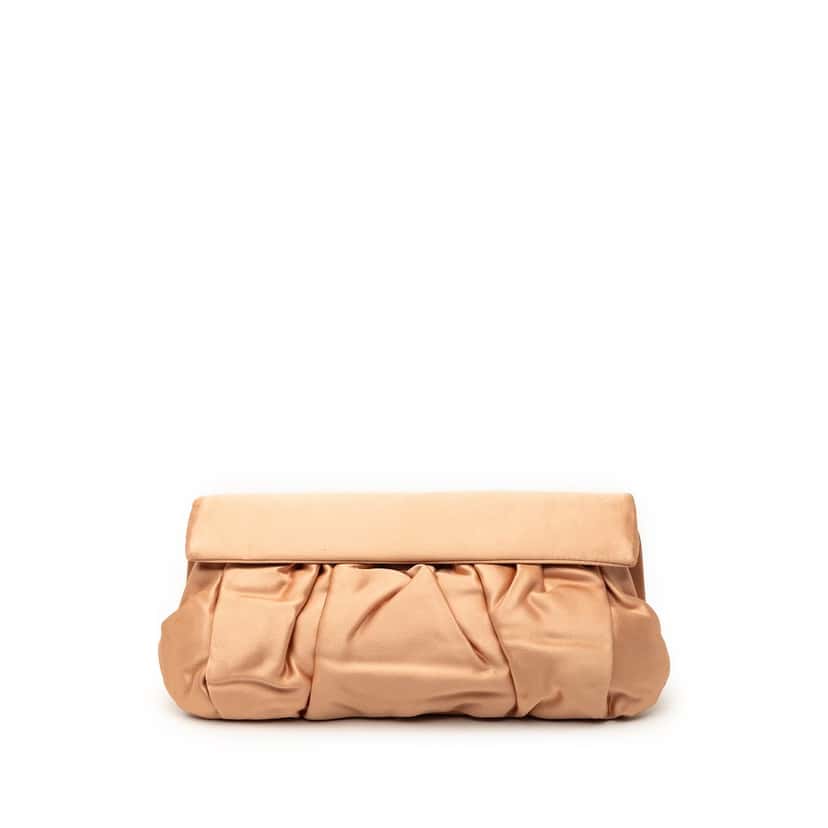 Miu Miu Pleated Satin Flap Clutch Brown Very good condition - Front View