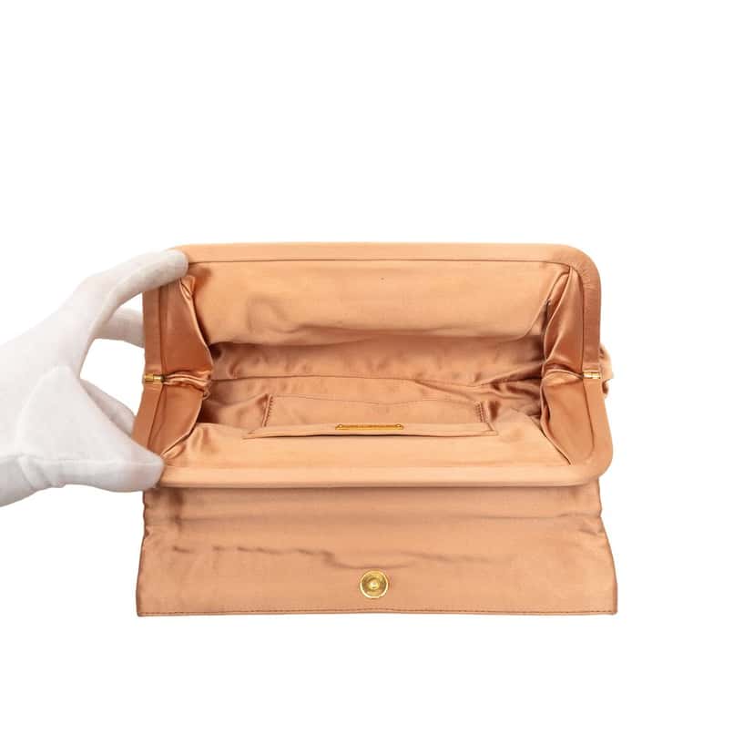 Miu Miu Pleated Satin Flap Clutch Brown Very good condition - Model View