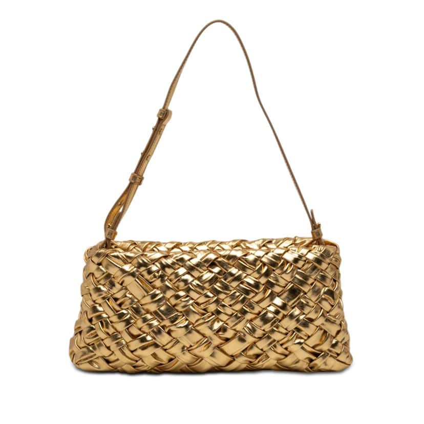 Bottega Veneta Metallic Lambskin Intrecciato Kalimero Cha Cha Shoulder Bag Gold Leather Very good condition - Front View