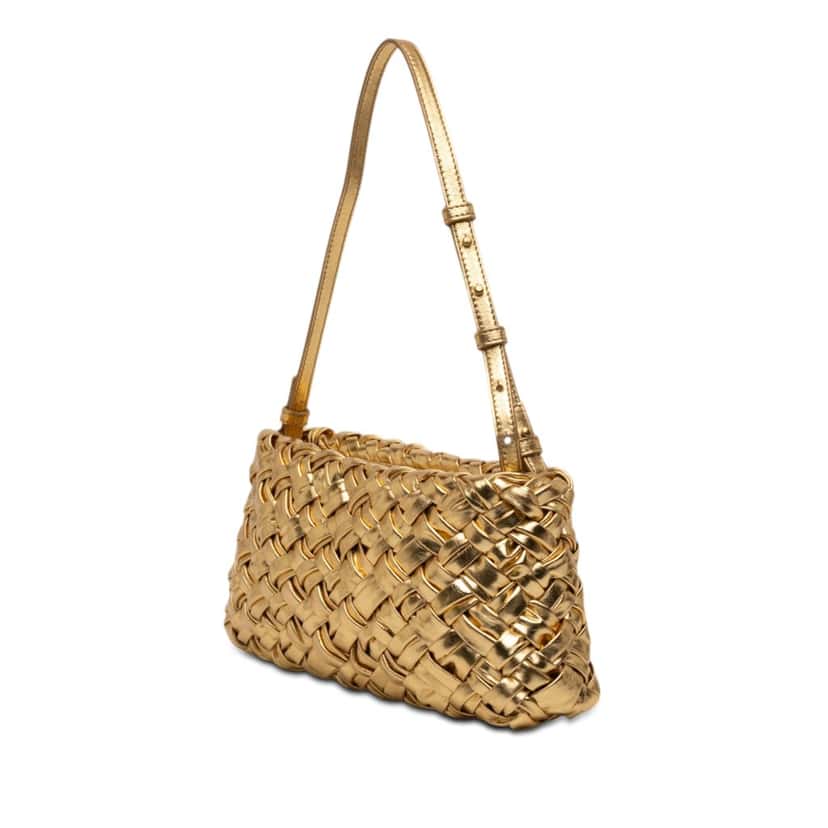Bottega Veneta Metallic Lambskin Intrecciato Kalimero Cha Cha Shoulder Bag Gold Leather Very good condition - Back View