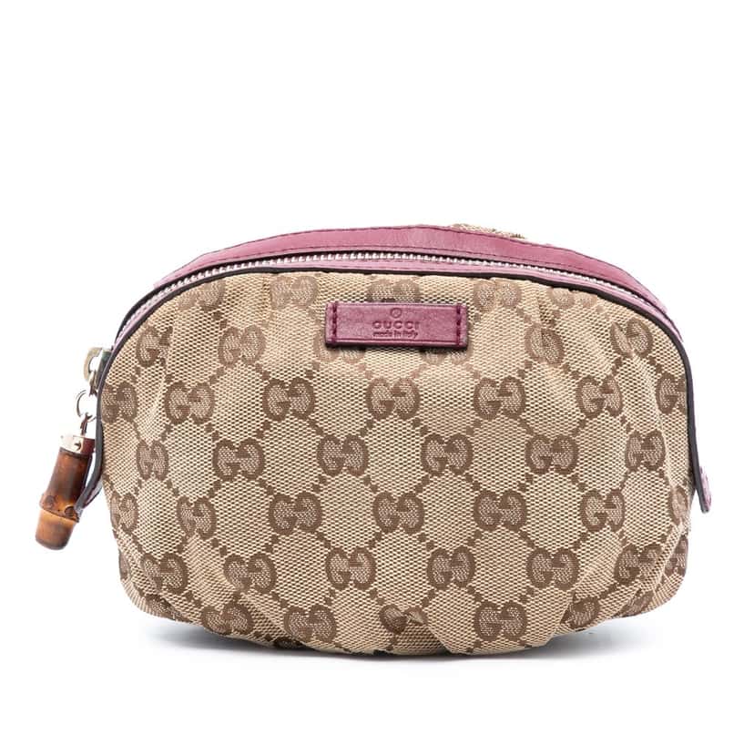 Gucci GG Canvas Bamboo Pouch Beige Very good condition - Front View