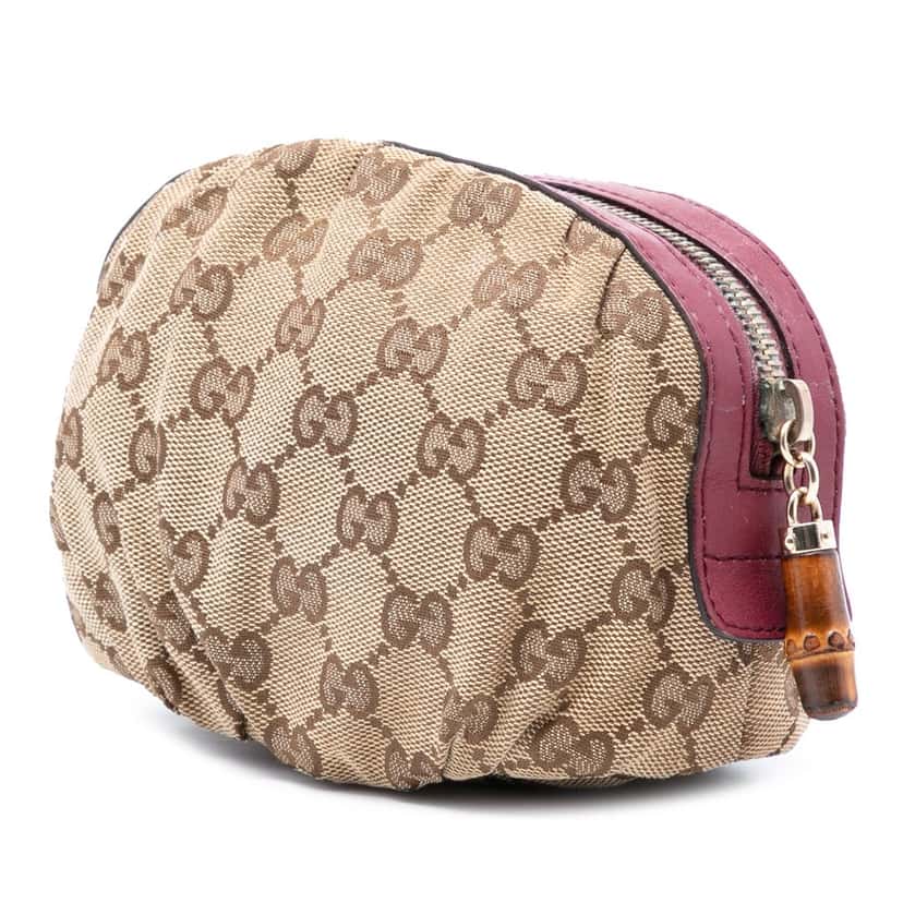 Gucci GG Canvas Bamboo Pouch Beige Very good condition - Back View