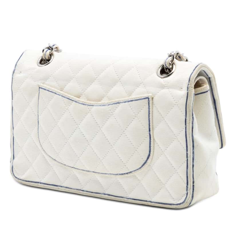 Chanel Medium Classic Printed Grosgrain Double Flap White Very good condition - Back View