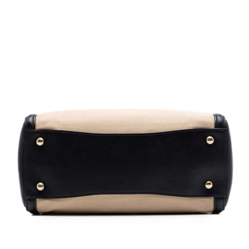 Prada Bicolor Saffiano Cuir Trimmed Canvas Satchel Beige Very good condition - Inside View