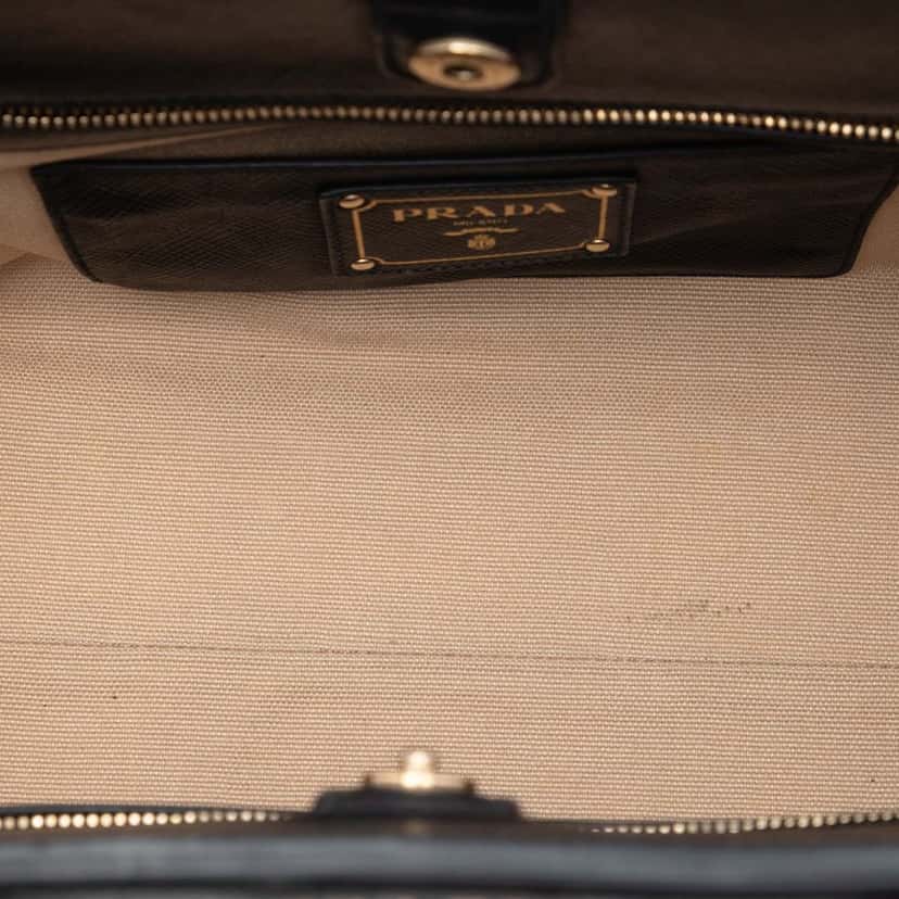 Prada Bicolor Saffiano Cuir Trimmed Canvas Satchel Beige Very good condition - Model View