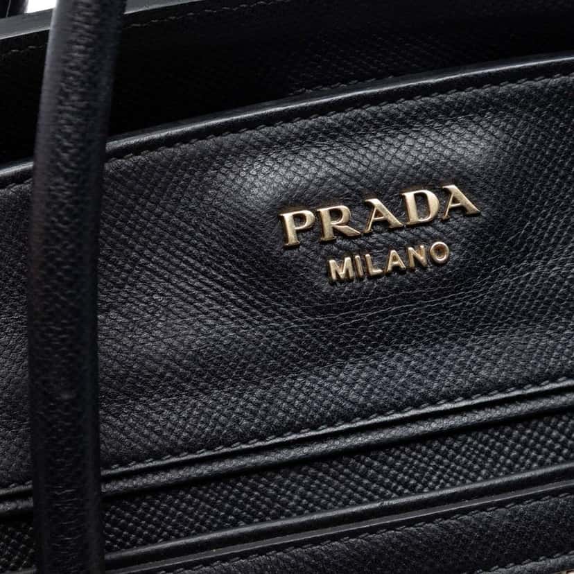 Prada Bicolor Saffiano Cuir Trimmed Canvas Satchel Beige Very good condition - Box View