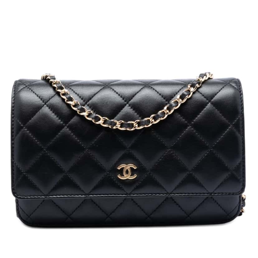 Chanel CC Quilted Lambskin Wallet On Chain Black Leather Very good condition - Front View