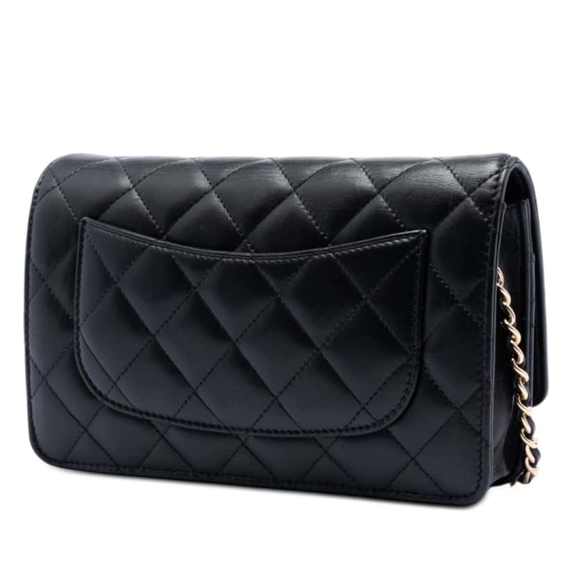 Chanel CC Quilted Lambskin Wallet On Chain Black Leather Very good condition - Back View