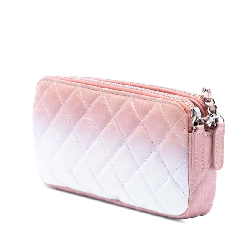 Chanel Ombre Calfskin Double Zip Clutch On Chain Pink Leather Very good condition - Back View