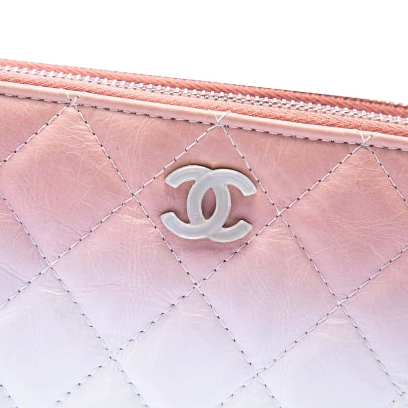 Chanel Ombre Calfskin Double Zip Clutch On Chain Pink Leather Very good condition - Box View