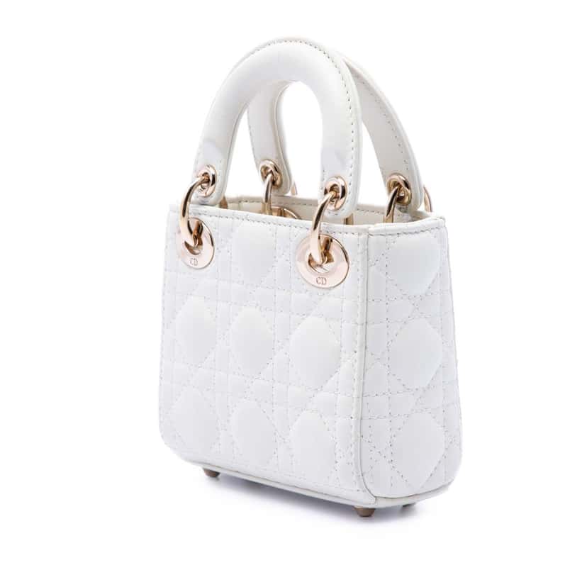 Dior Micro Lambskin Cannage Lady Dior White Leather Very good condition - Back View
