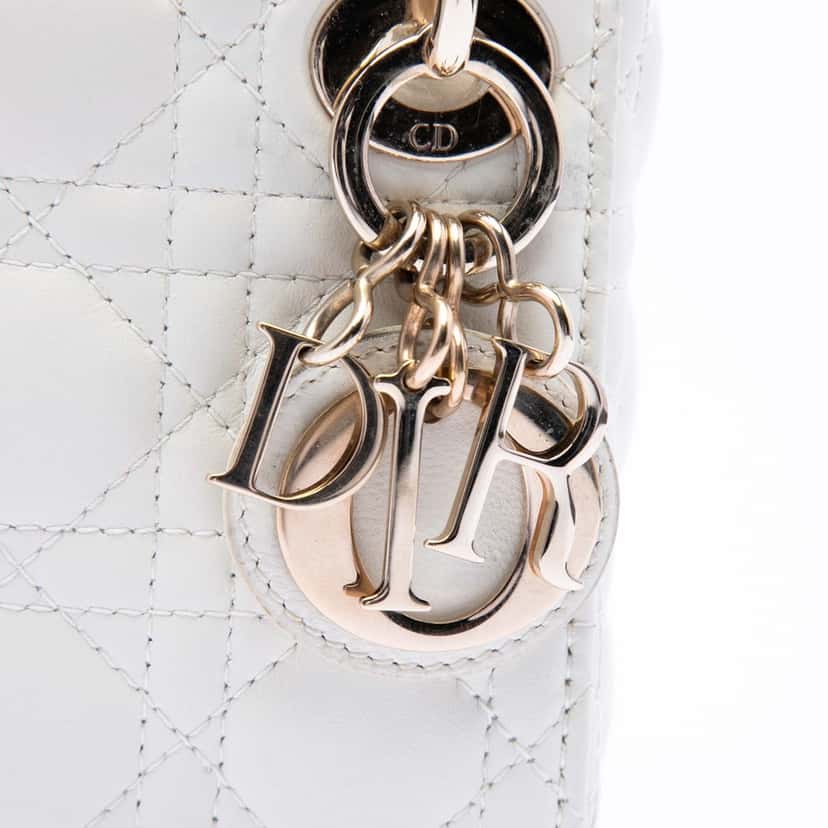 Dior Micro Lambskin Cannage Lady Dior White Leather Very good condition - Box View