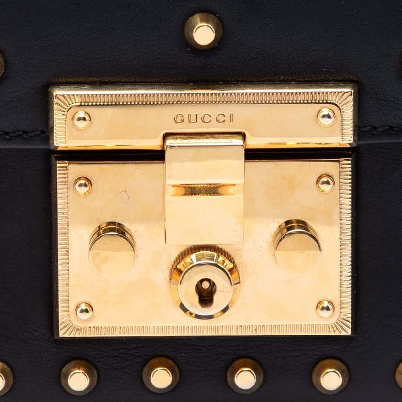 Gucci Small Pearl Studded Leather Padlock Crossbody Black Leather Very good condition - Box View