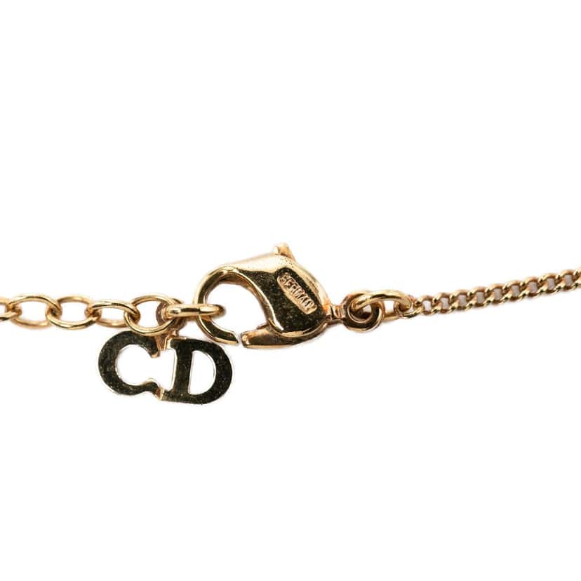 Dior Gold Plated Logo Round Pendant Necklace Gold Metal Very good condition - Model View