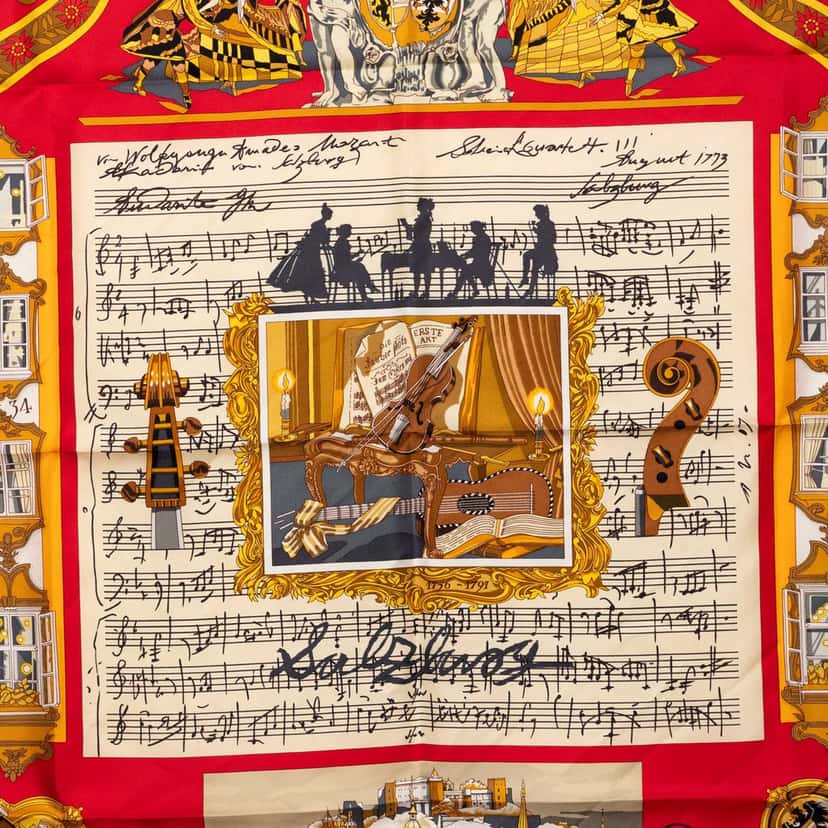 Hermès In Salzburg Silk Scarf 90 Red Very good condition - Back View