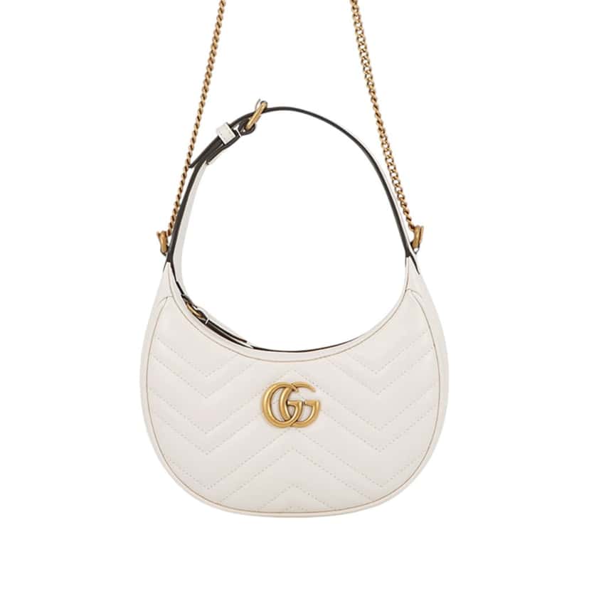 Gucci Mini GG Marmont Matelasse Calfskin Half Moon Bag White Leather Very good condition - Front View