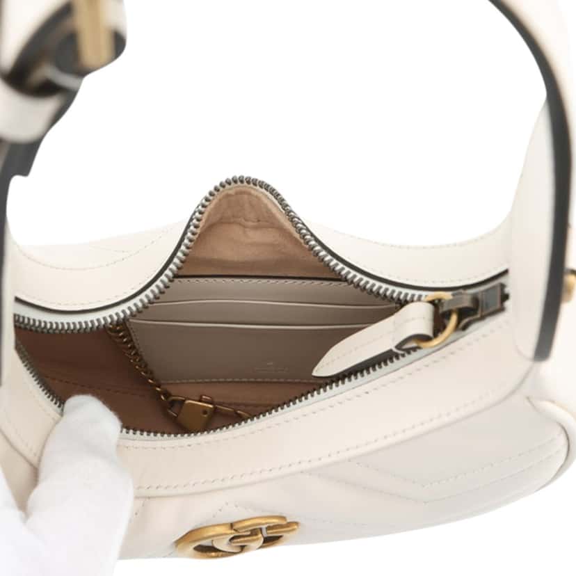 Gucci Mini GG Marmont Matelasse Calfskin Half Moon Bag White Leather Very good condition - Model View