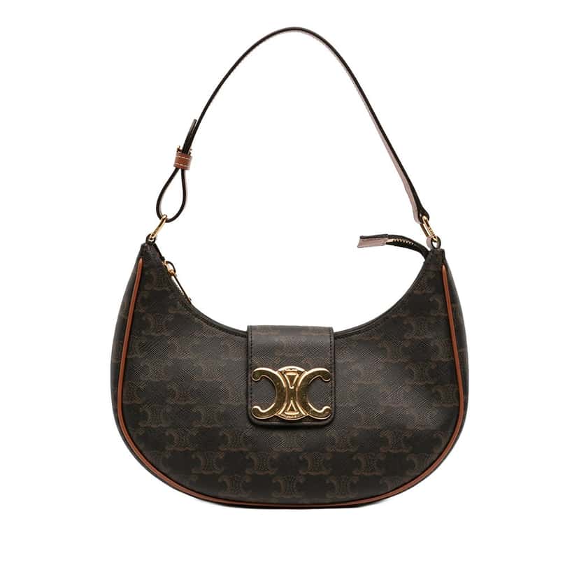 Celine Medium Triomphe Coated Canvas Ava Triomphe Shoulder Bag Brown Very good condition - Front View