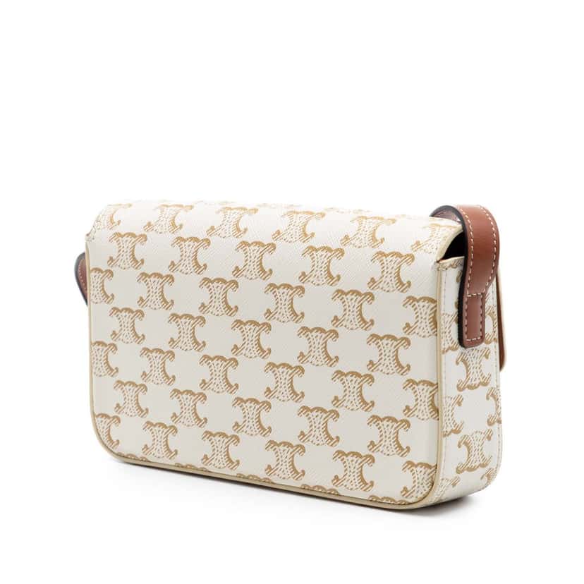 Celine Triomphe Coated Canvas Claude Shoulder Bag White Very good condition - Back View