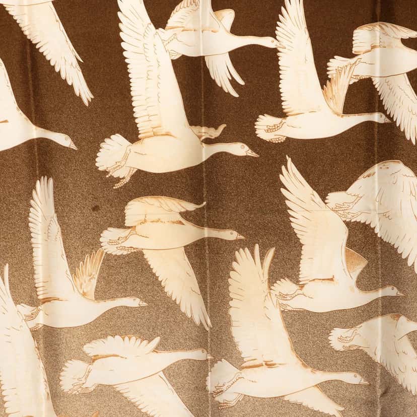 Hermès Oiseaux Migrateurs Silk Scarf Brown Very good condition - Back View