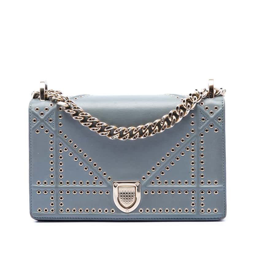 Dior Small Studded Calfskin Diorama Crossbody Blue Leather Very good condition - Front View