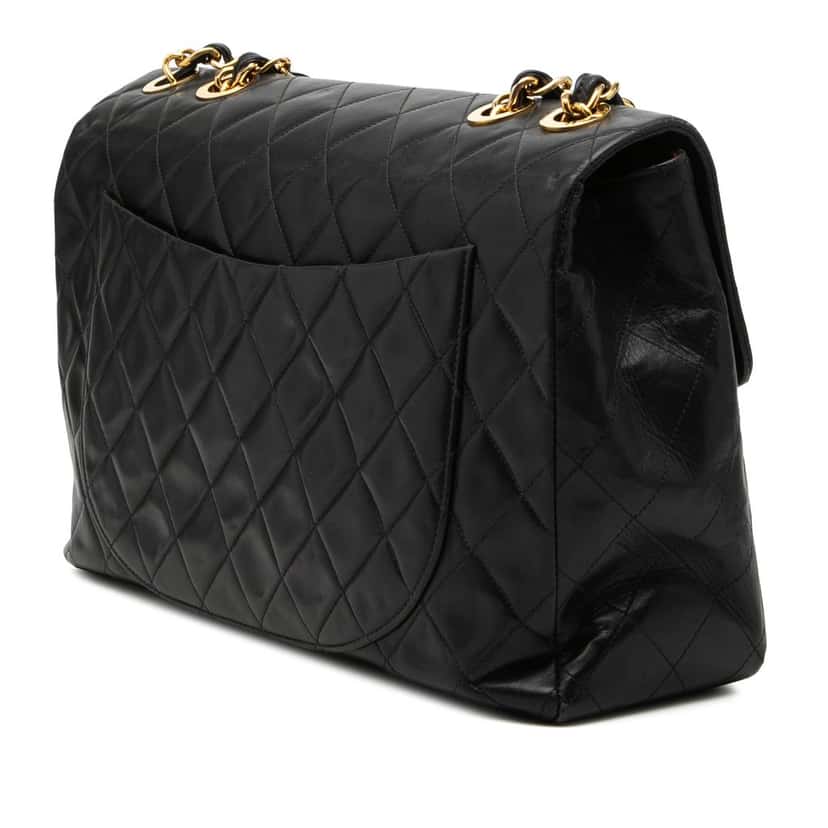Chanel Maxi XL Classic Lambskin Single Flap Black Leather Good condition - Back View