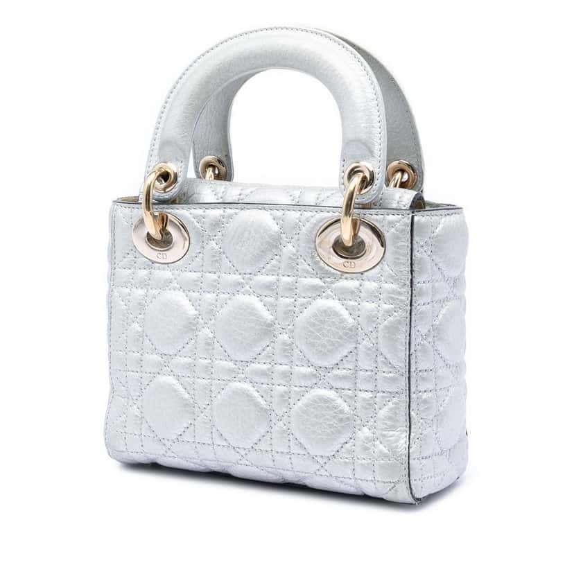 Dior Mini Metallic Calfskin Cannage Supple Lady Dior Silver Leather Very good condition - Back View