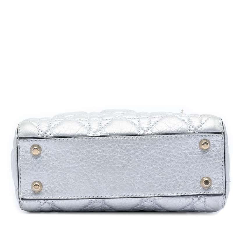 Dior Mini Metallic Calfskin Cannage Supple Lady Dior Silver Leather Very good condition - Inside View