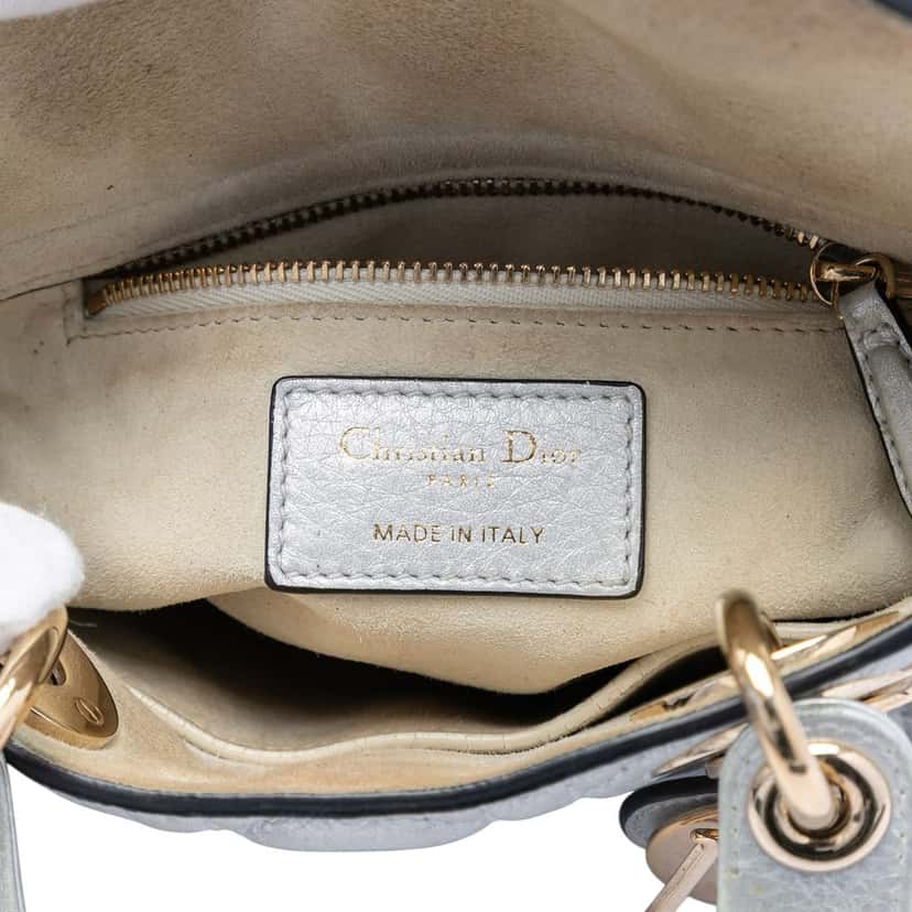 Dior Mini Metallic Calfskin Cannage Supple Lady Dior Silver Leather Very good condition - Box View