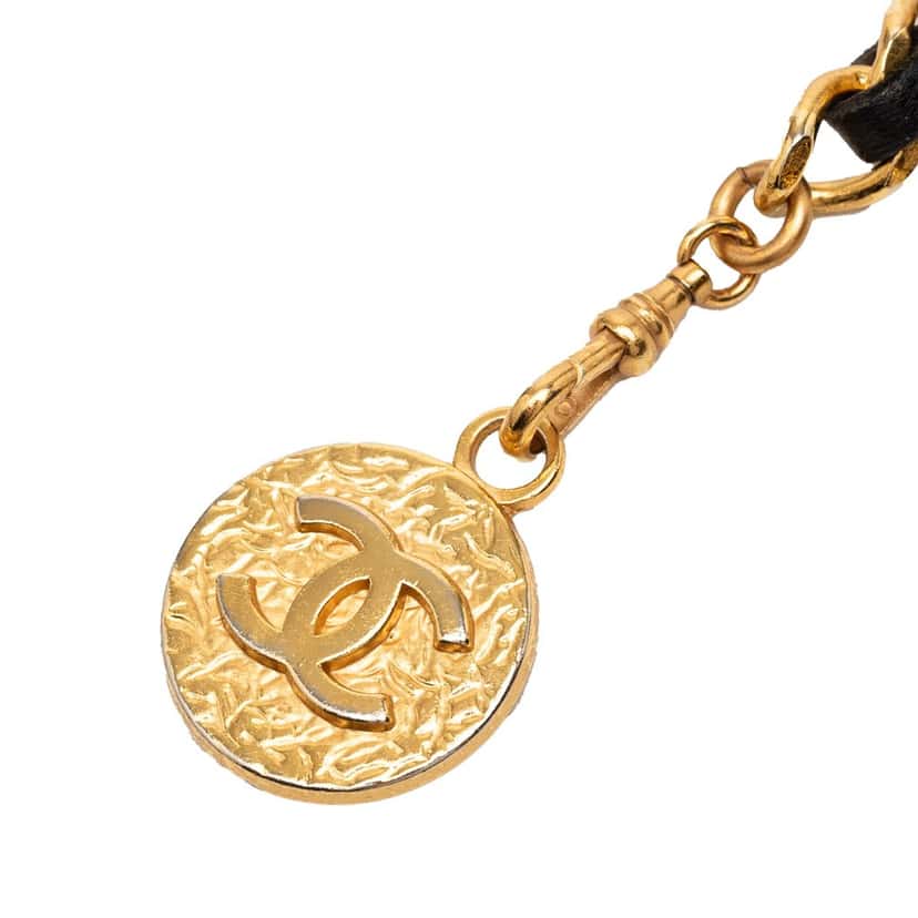 Chanel CC Gold Plated Medallion Leather Woven Chain Belt Gold Metal Very good condition - Back View